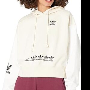 Adidas Women's Logo Play Cream & White Cropped Hoodie Large